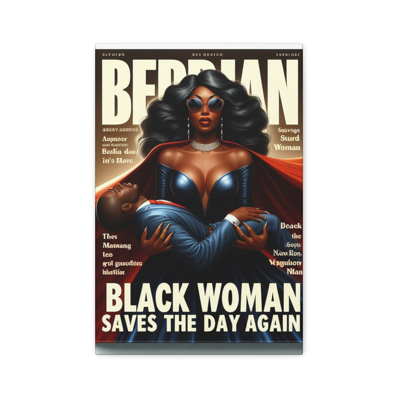 Black Woman Saves the Day Canvas Magazine Print