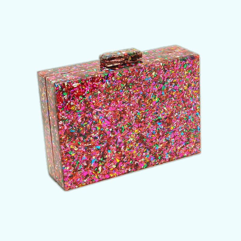 Pink Rainbow Confetti Lightning Bolt Acrylic Cyndi Clutch