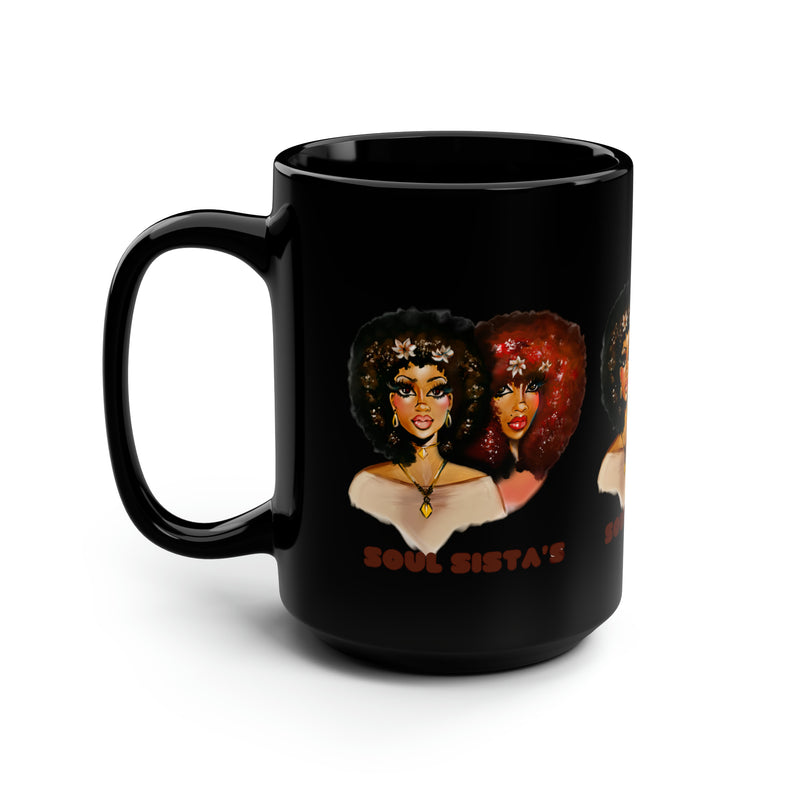 Soul Sista's Black Coffee Mug, 15oz Custom Art Black Girl Mug  African American Coffee Cup Afro Coffee Mug