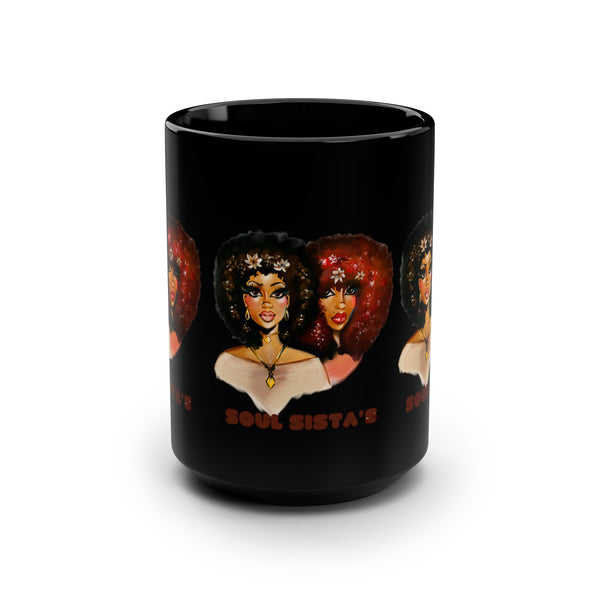 Soul Sista's Black Coffee Mug, 15oz Custom Art Black Girl Mug  African American Coffee Cup Afro Coffee Mug