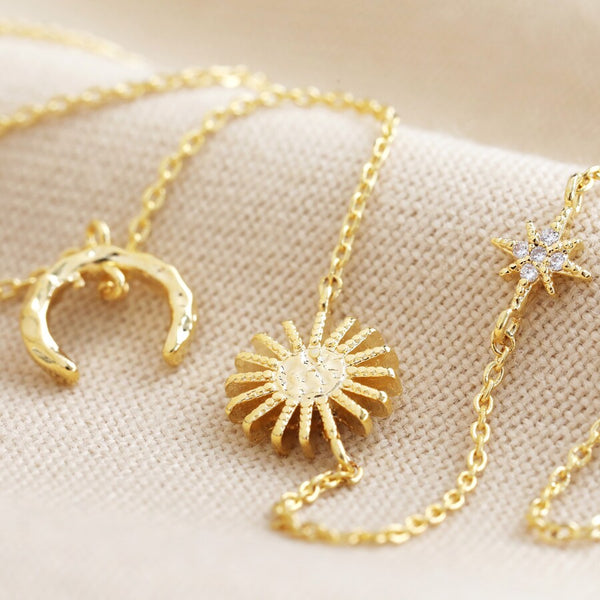 Sun and Moon Chain Necklace in Gold