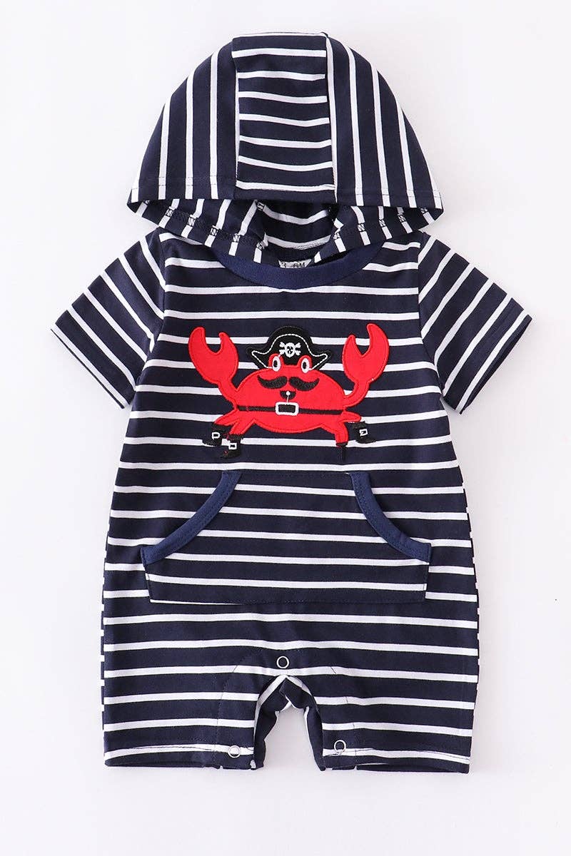 Striped crab hoodie baby romper