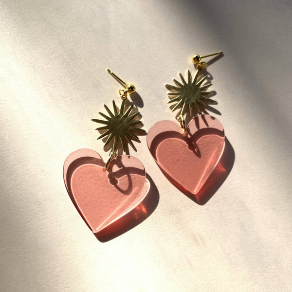 Corazon Pink Acrylic Heart Earrings