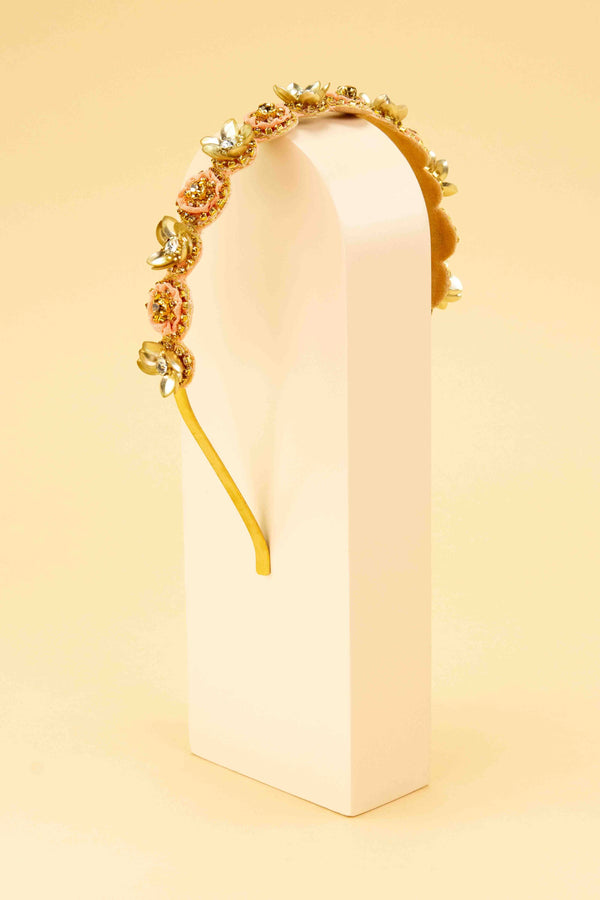 Gold Beaded Headband Fleur Coral Floral