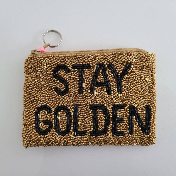 STAY GOLDEN Gold Beaded Coin Purse