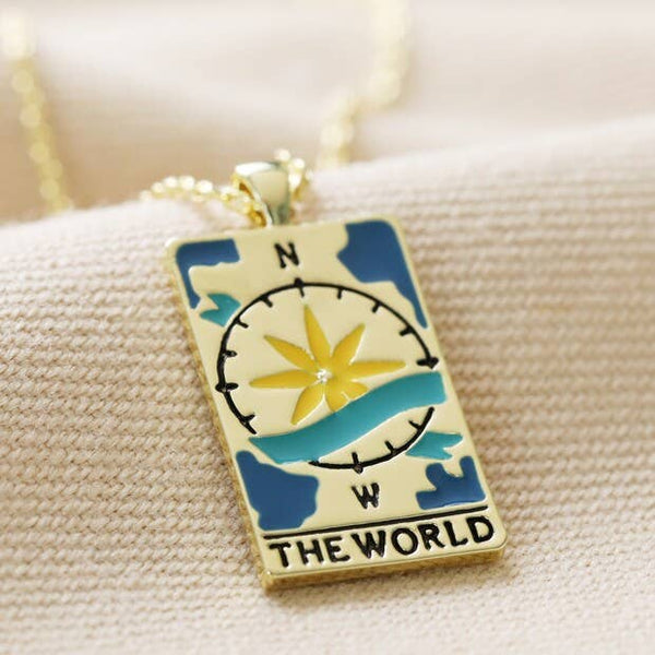 Enamel World Tarot Card Necklace in Gold