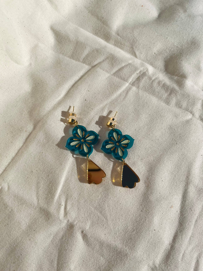 Folk Blue Dangle Statement Earrings