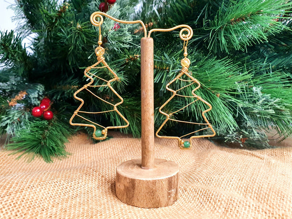 Gold wire & crystal gemstone CHRISTMAS TREE earrings