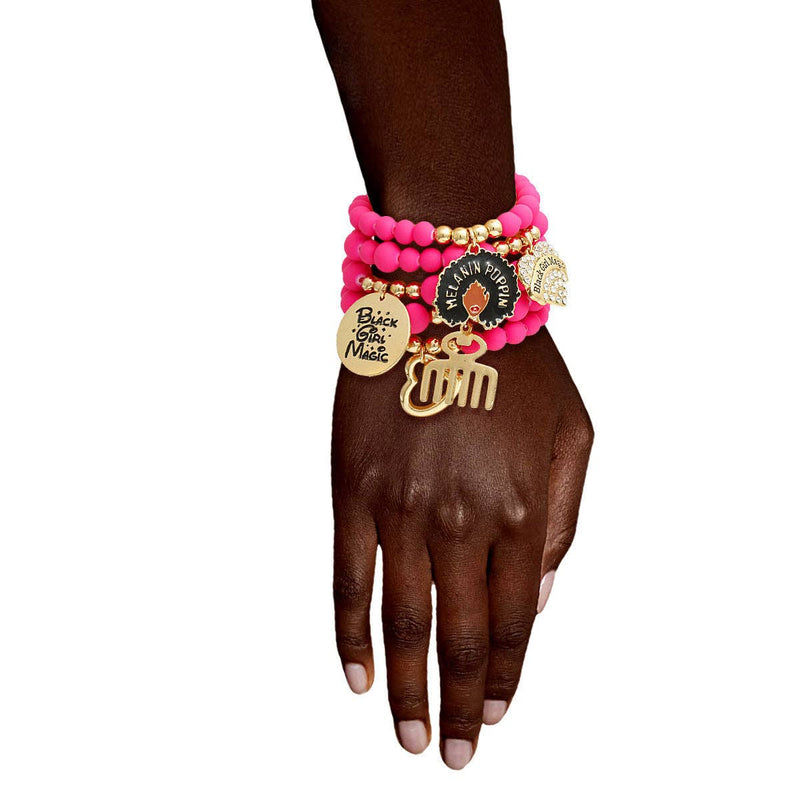 Matte Fuchsia Black Girl Magic Charm Bracelets