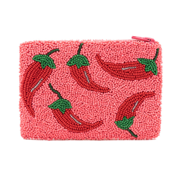 Red Chili Pepper Beaded Coin Purse