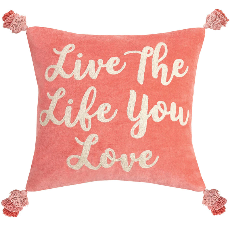 Live The Life You Love Tassels Embroidered Pillow